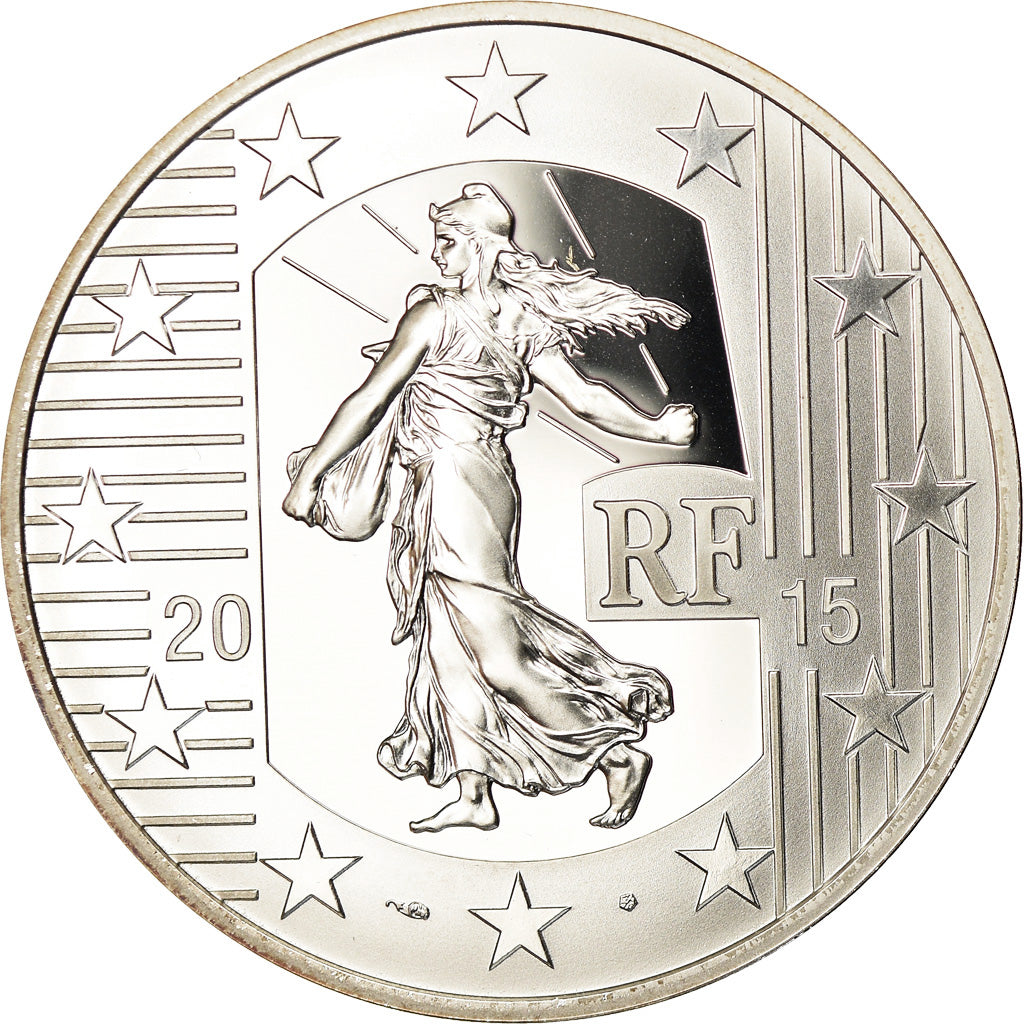 France, 10 Euro, Semeuse - Franc à cheval, 2015, BE, MS(65-70), Silver