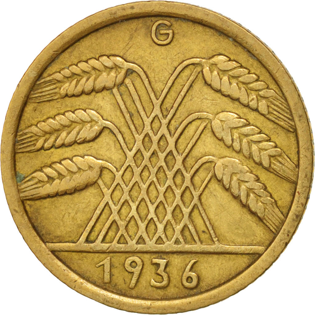 GERMANY, WEIMAR REPUBLIC, 10 Reichspfennig, 1936, Karlsruhe, AU(50-53),KM 40