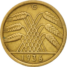 GERMANY, WEIMAR REPUBLIC, 10 Reichspfennig, 1936, Karlsruhe, AU(50-53),KM 40