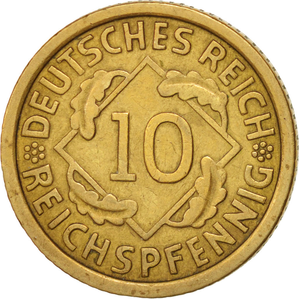 GERMANY, WEIMAR REPUBLIC, 10 Reichspfennig, 1936, Karlsruhe, AU(50-53),KM 40