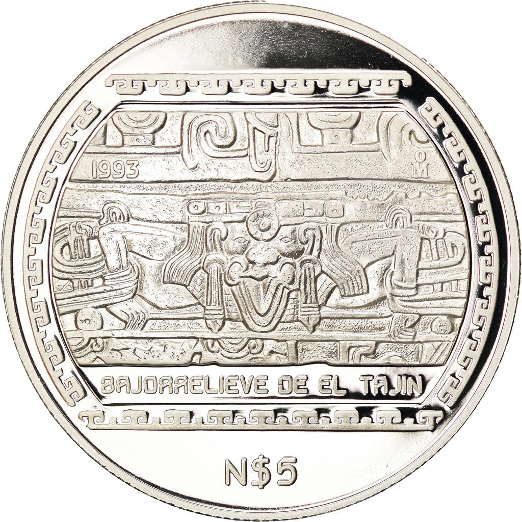 Coin, Mexico, 5 Nuevo Pesos, 1993, Mexico City, BE, MS(65-70), Silver, KM:569