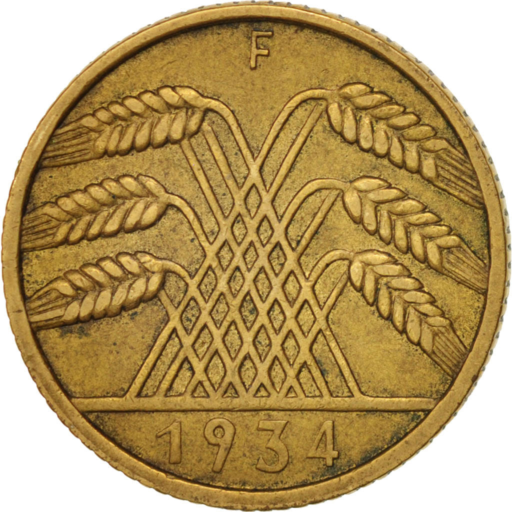 GERMANY, WEIMAR REPUBLIC, 10 Reichspfennig, 1934, Stuttgart, EF(40-45), KM 40