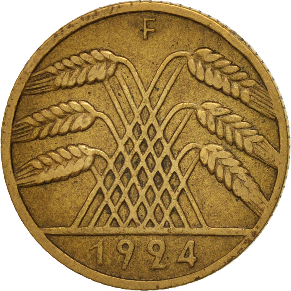GERMANY, WEIMAR REPUBLIC, 10 Reichspfennig, 1924, Stuttgart, EF(40-45), KM 40