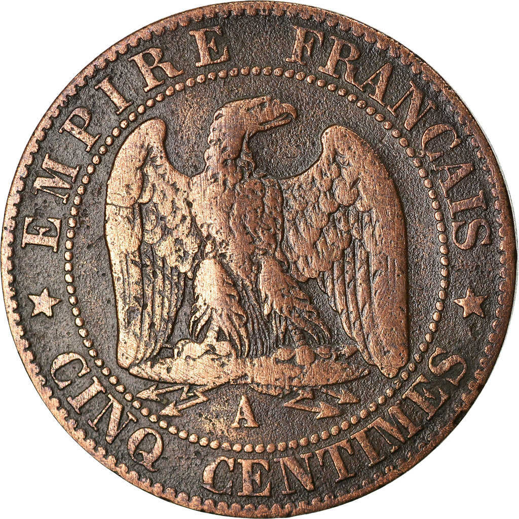 Moneda, Francia, Napoleon III, Napoléon III, 5 Centimes, 1861, Paris, BC+