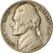 Moneda, Estados Unidos, Jefferson Nickel, 5 Cents, 1939, U.S. Mint