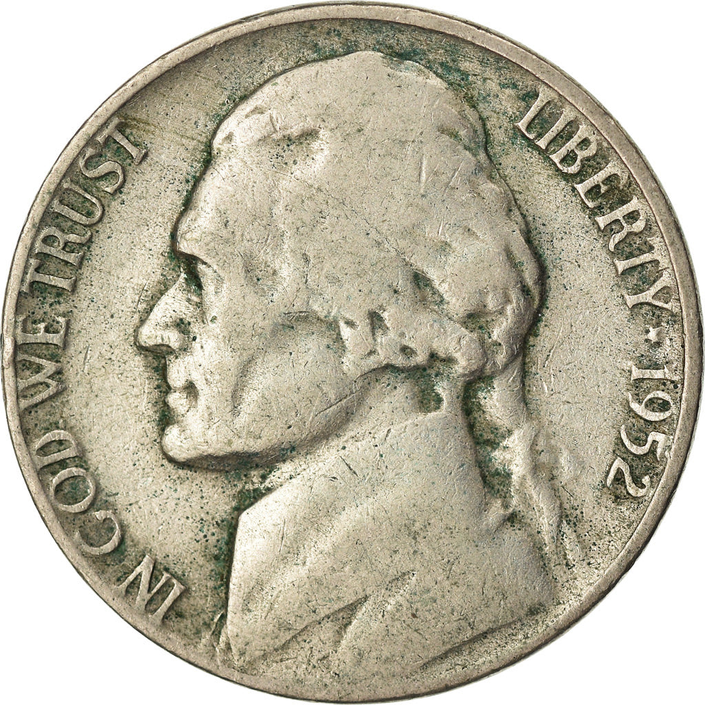Moneda, Estados Unidos, Jefferson Nickel, 5 Cents, 1952, U.S. Mint