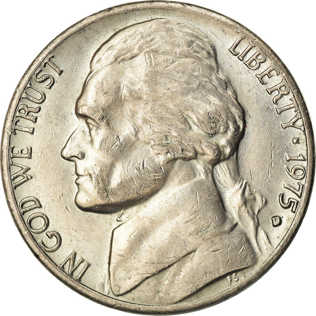 Coin, United States, Jefferson Nickel, 5 Cents, 1975, U.S. Mint, Denver