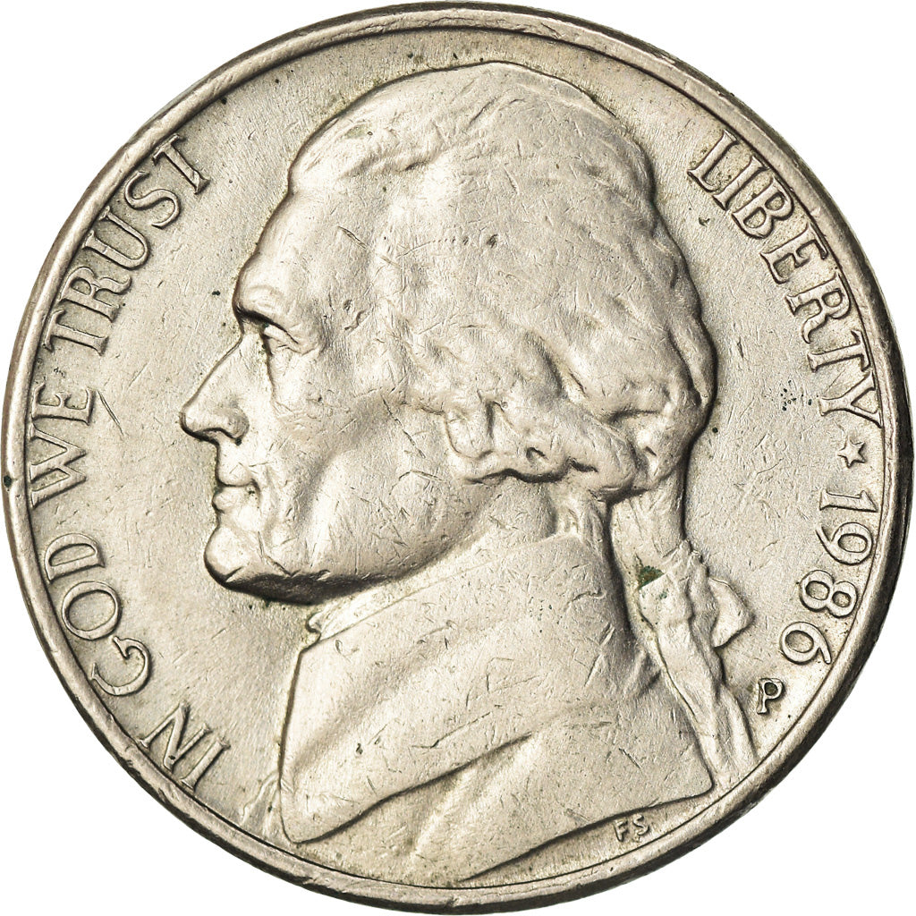 Moneta, USA, Jefferson Nickel, 5 Cents, 1986, U.S. Mint, Philadelphia