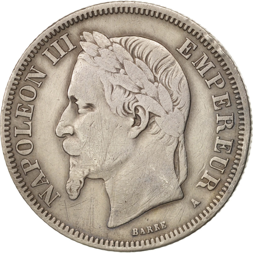 France, Napoleon III,2 Francs, 1867,Paris, VF(30-35),Silver KM 807.1,Gadoury 527