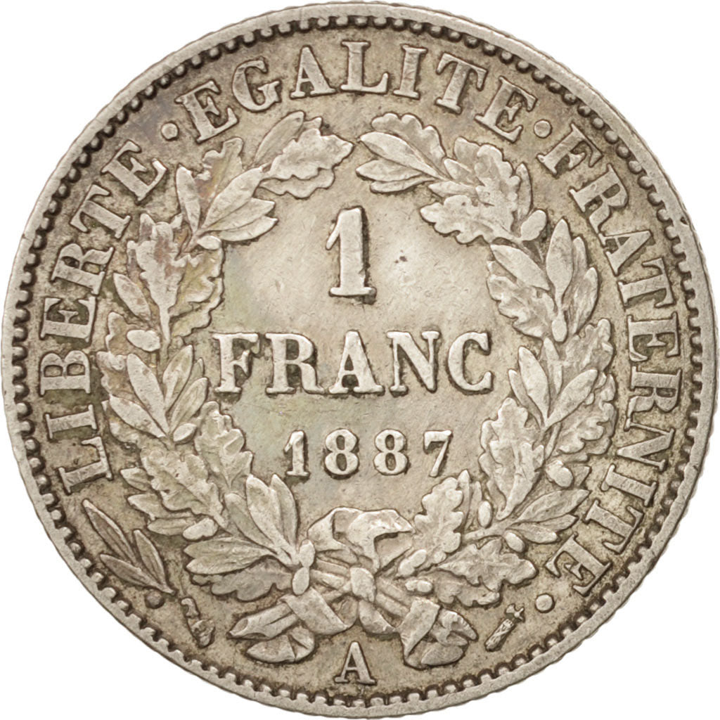 Moneta, Francia, Cérès, Franc, 1887, Paris, BB+, Argento, KM:822.1