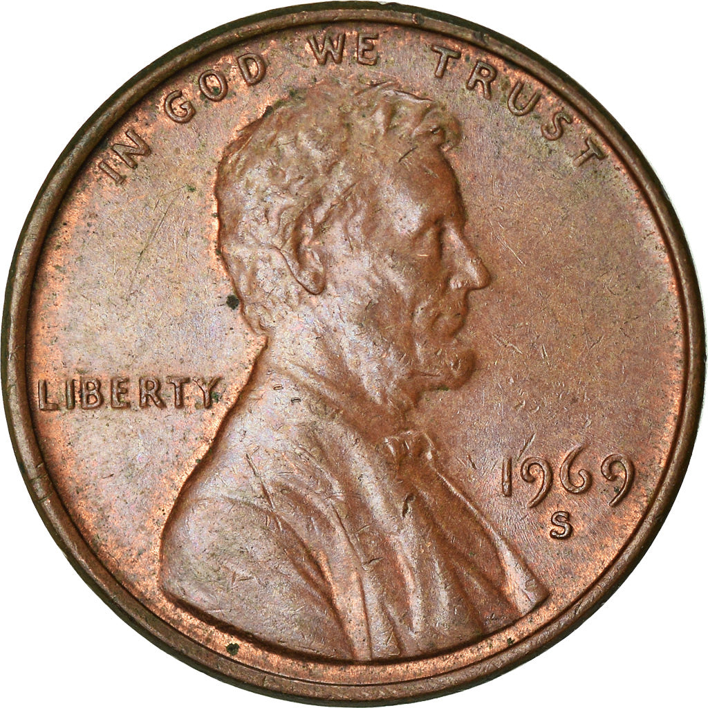Coin, United States, Lincoln Cent, Cent, 1969, U.S. Mint, San Francisco