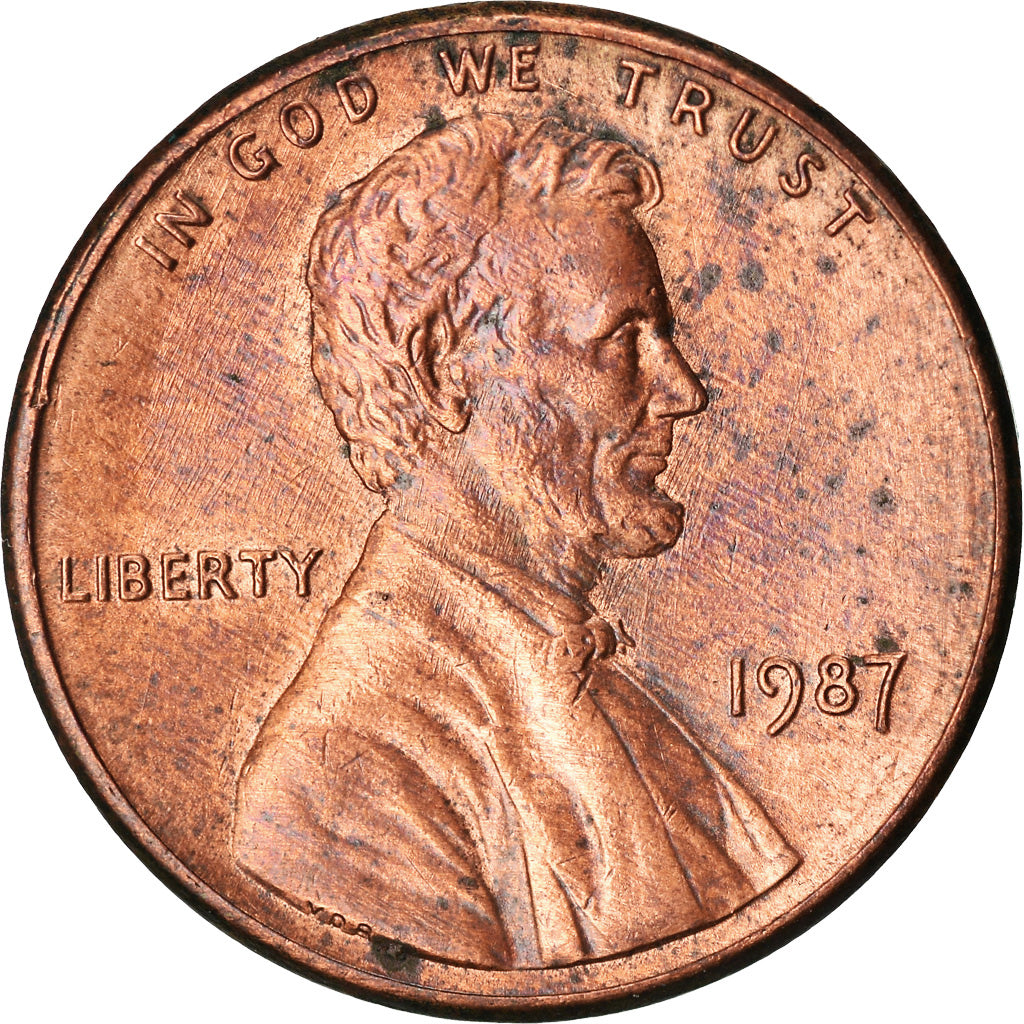 Coin, United States, Lincoln Cent, Cent, 1987, U.S. Mint, Philadelphia