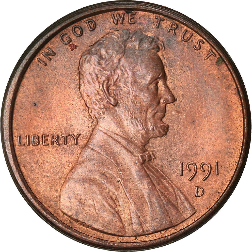 Coin, United States, Lincoln Cent, Cent, 1991, U.S. Mint, Denver, VF(30-35)