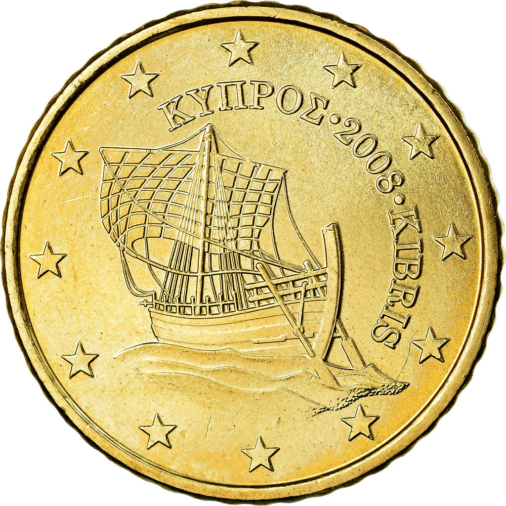 Cyprus, 50 Euro Cent, 2008, AU(50-53), Brass, KM:83