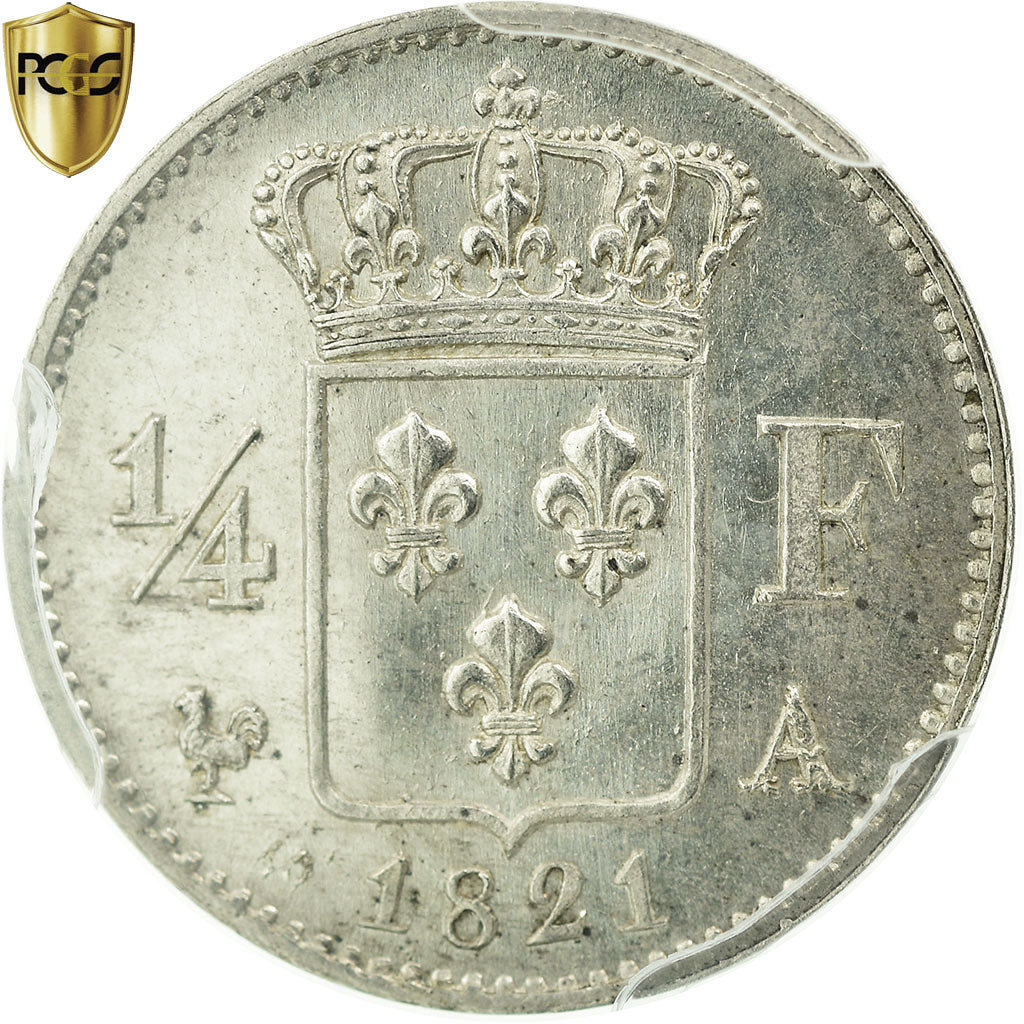 France, Louis XVIII, 1/4 Franc, 1821, Paris, PCGS MS66, KM:714.1