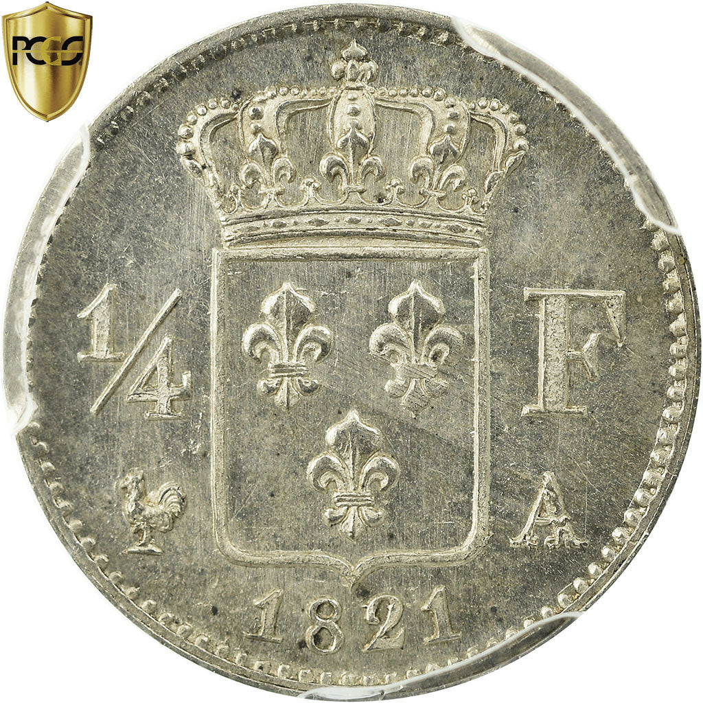 Coin, France, Louis XVIII, Louis XVIII, 1/4 Franc, 1821, Paris, PCGS, MS66