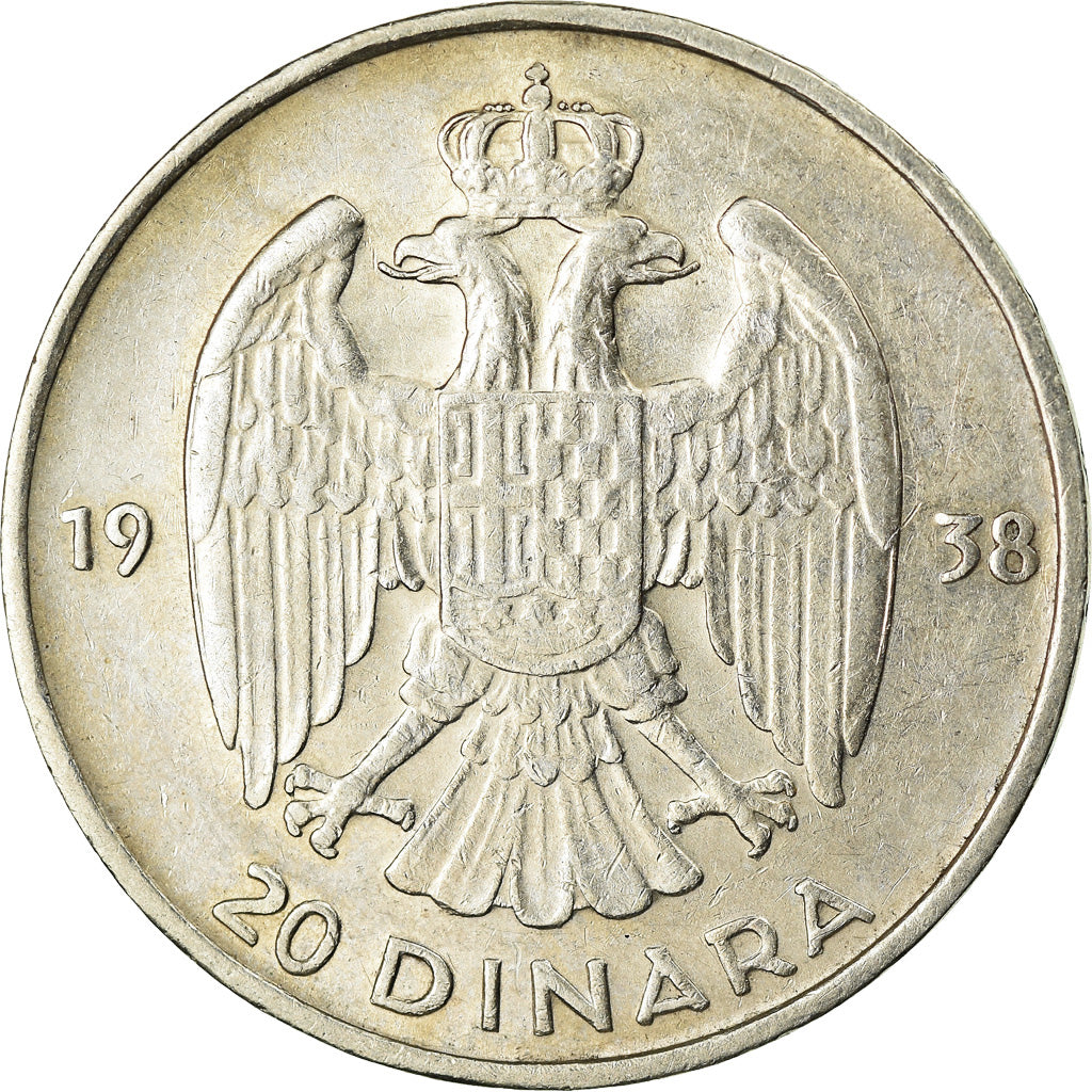 Coin, Yugoslavia, Petar II, 20 Dinara, 1938, EF(40-45), Silver, KM:23