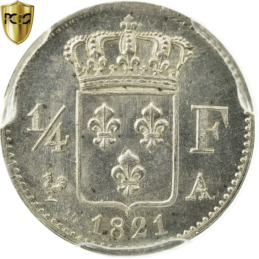 Coin, France, Louis XVIII, Louis XVIII, 1/4 Franc, 1821, Paris, PCGS, MS66