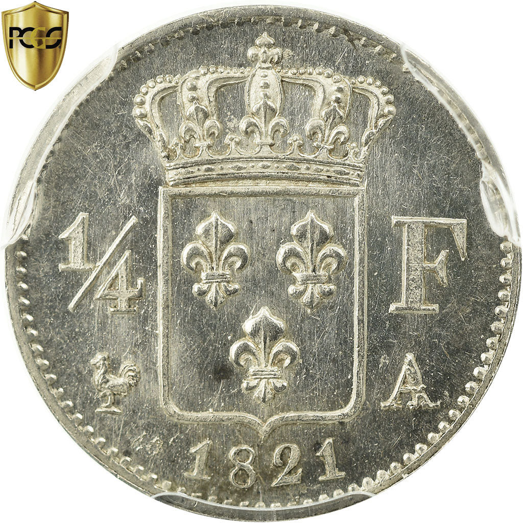 Coin, France, Louis XVIII, Louis XVIII, 1/4 Franc, 1821, Paris, PCGS, MS65