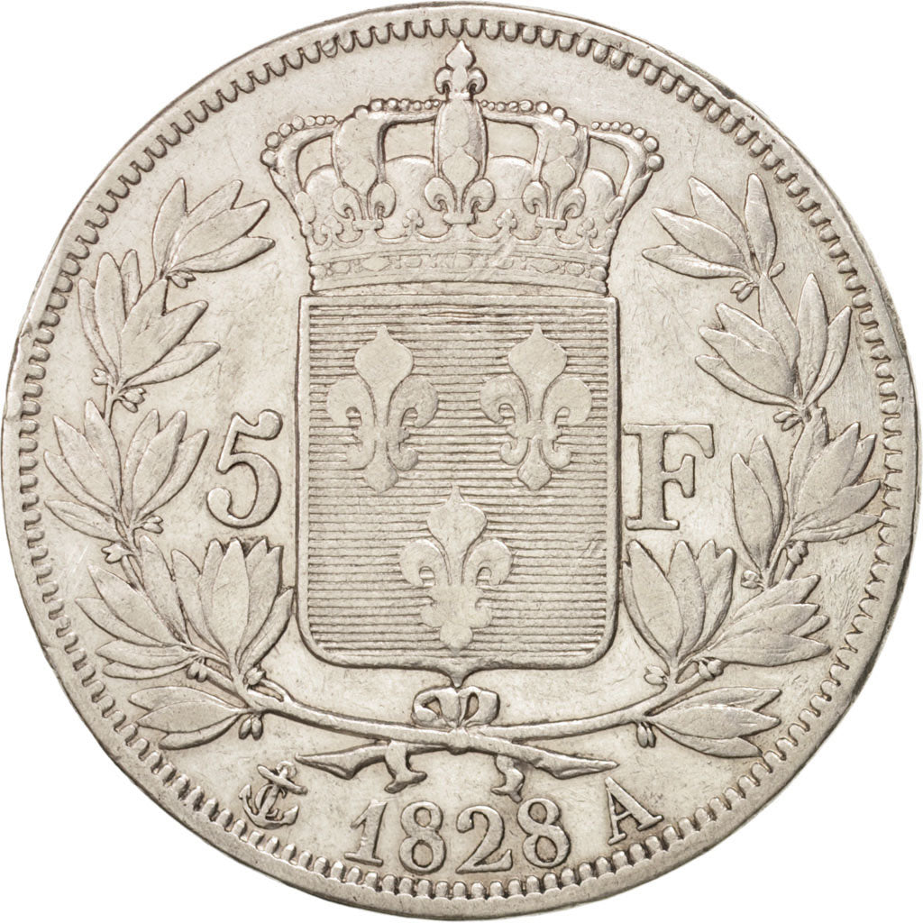 Coin, France, Charles X, 5 Francs, 1828, Paris, EF(40-45), Silver, KM:728.1
