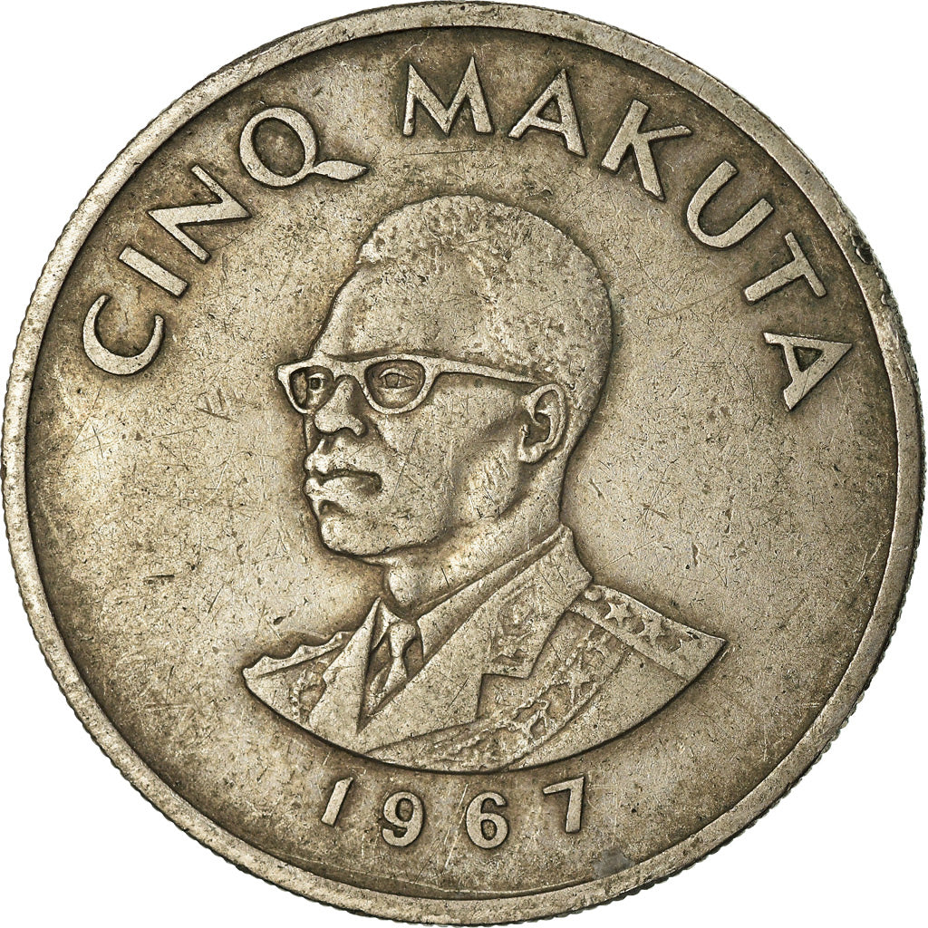 Moneta, CONGO, REPUBBLICA DEMOCRATICA DEL, 5 Makuta, 1967, MB+, Rame-nichel