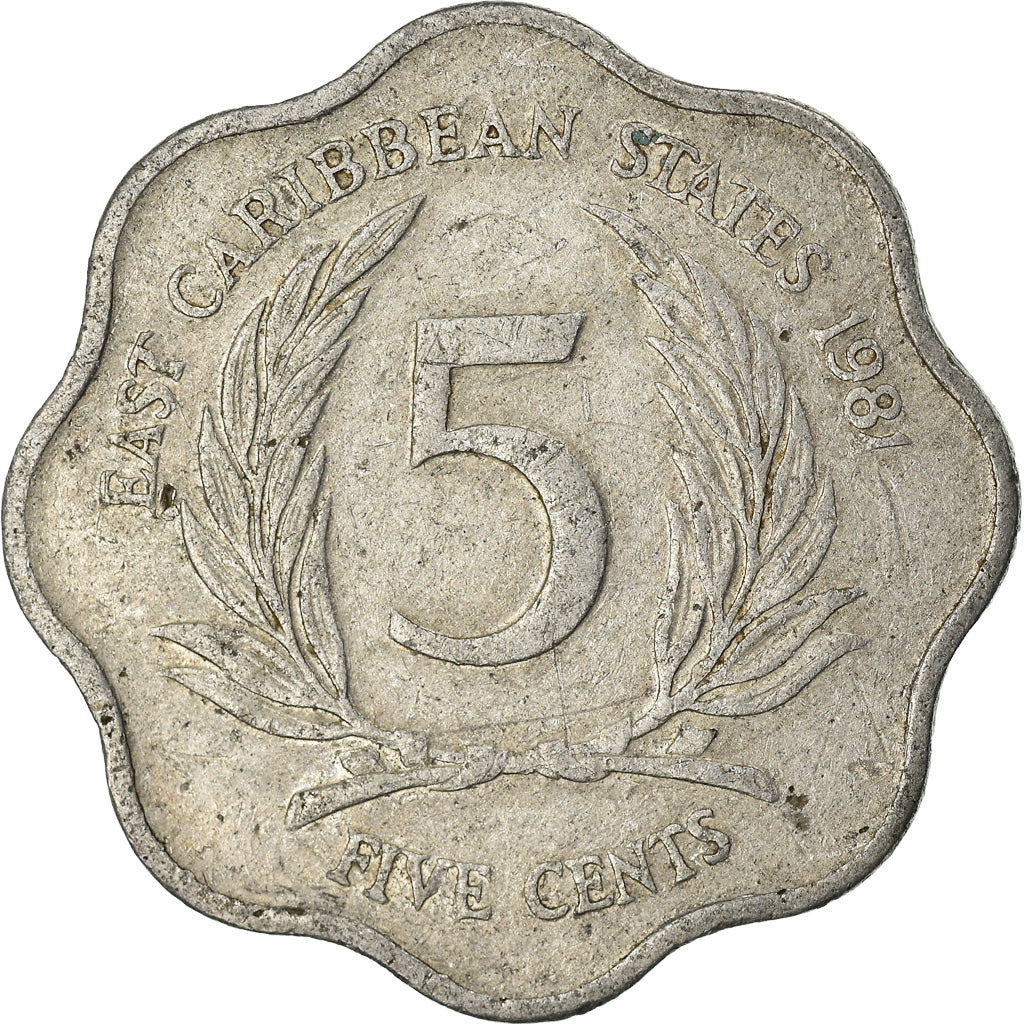 Moneta, Państwa Wschodnich Karaibów, Elizabeth II, 5 Cents, 1981, VF(20-25)