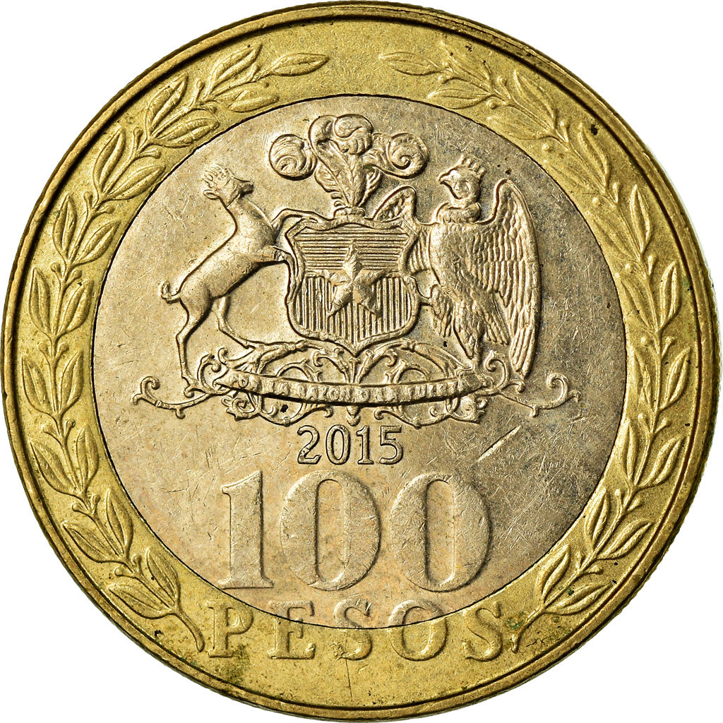 Moneda, Chile, 100 Pesos, 2015, Santiago, MBC, Bimetálico