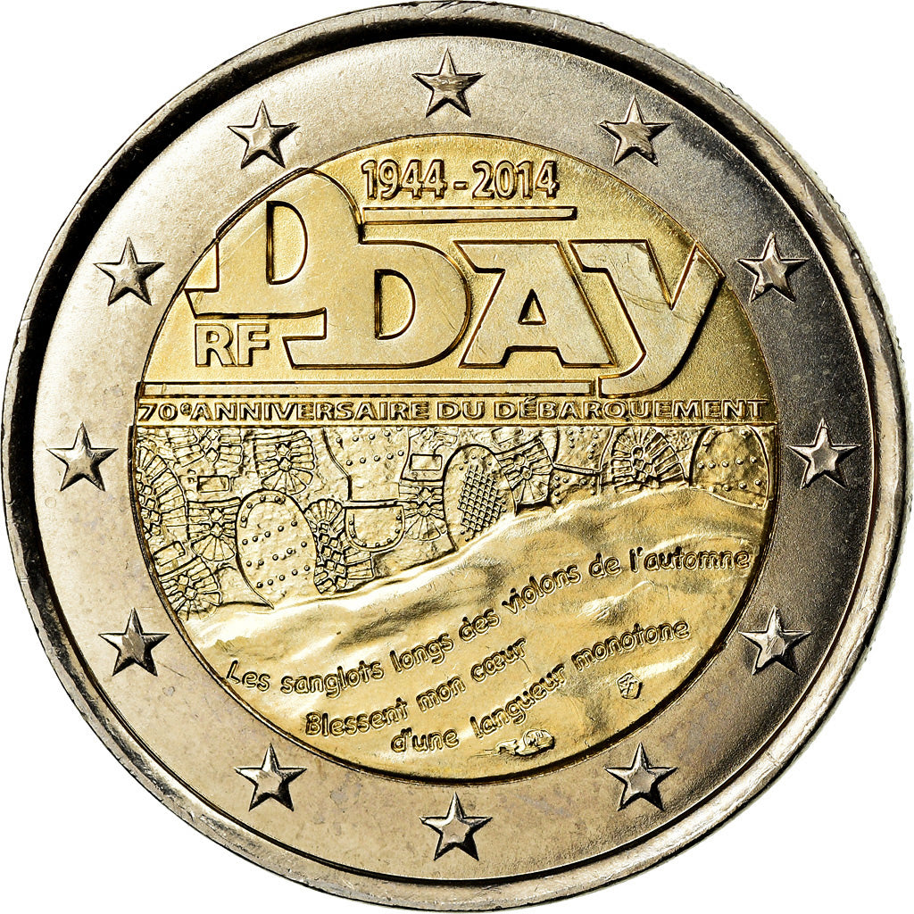 France, 2 Euro, D-Day, 2014, KM 2174, MS(60-62), Bi-Metallic, Gadoury:18