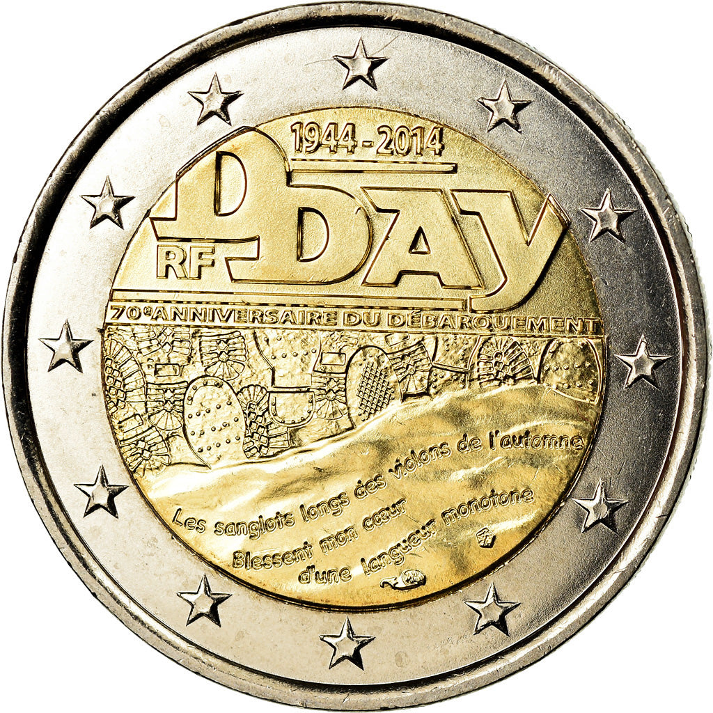 France, 2 Euro, D-Day, 2014, KM 2174, AU(55-58), Bi-Metallic, Gadoury:18