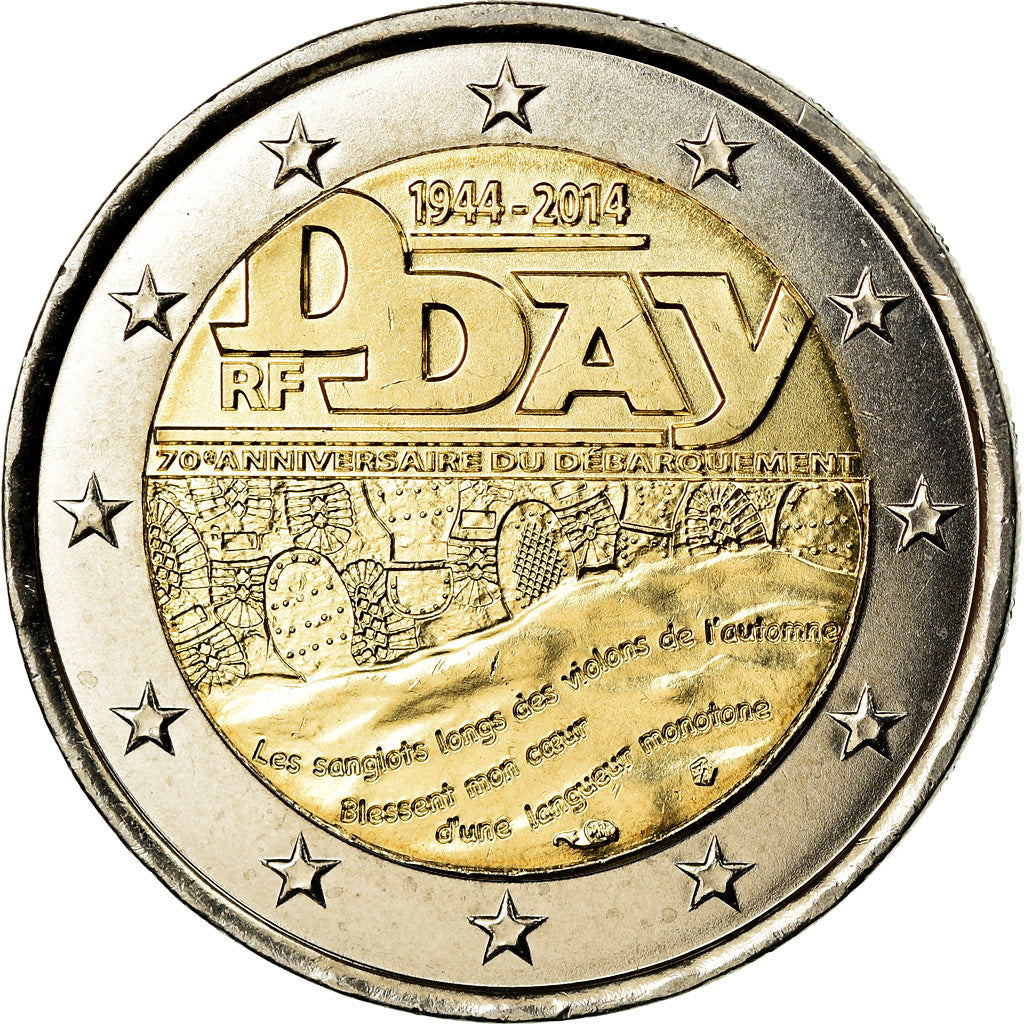 France, 2 Euro, D-Day, 2014, KM 2174, AU(55-58), Bi-Metallic, Gadoury:18
