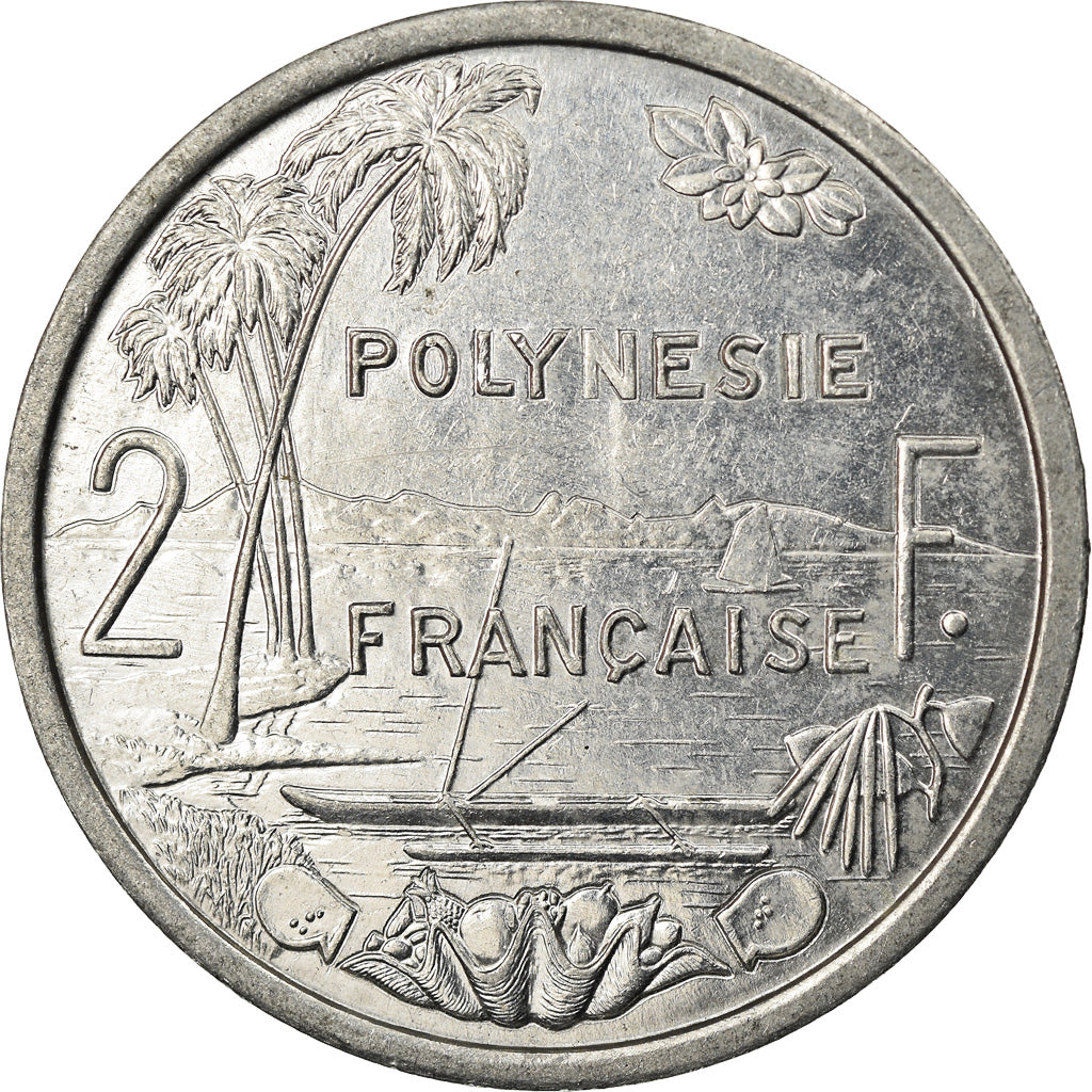 Moeda, Polinésia Francesa, 2 Francs, 1993, Paris, AU(50-53), Alumínio, KM:10