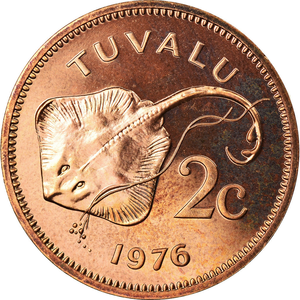 Coin, Tuvalu, Elizabeth II, 2 Cents, 1976, British Royal Mint, MS(63), Bronze