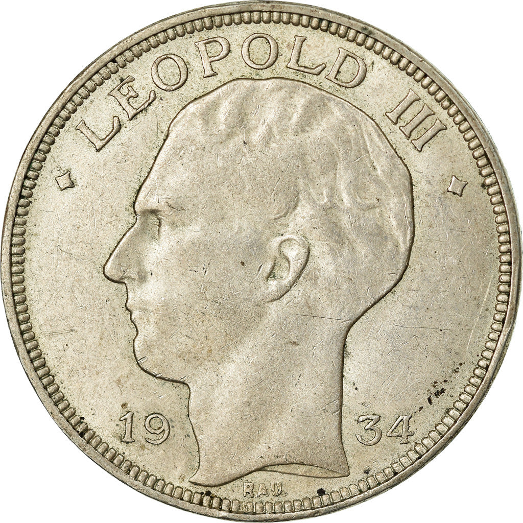 Coin, Belgium, 20 Francs, 20 Frank, 1934, EF(40-45), Silver, KM:105