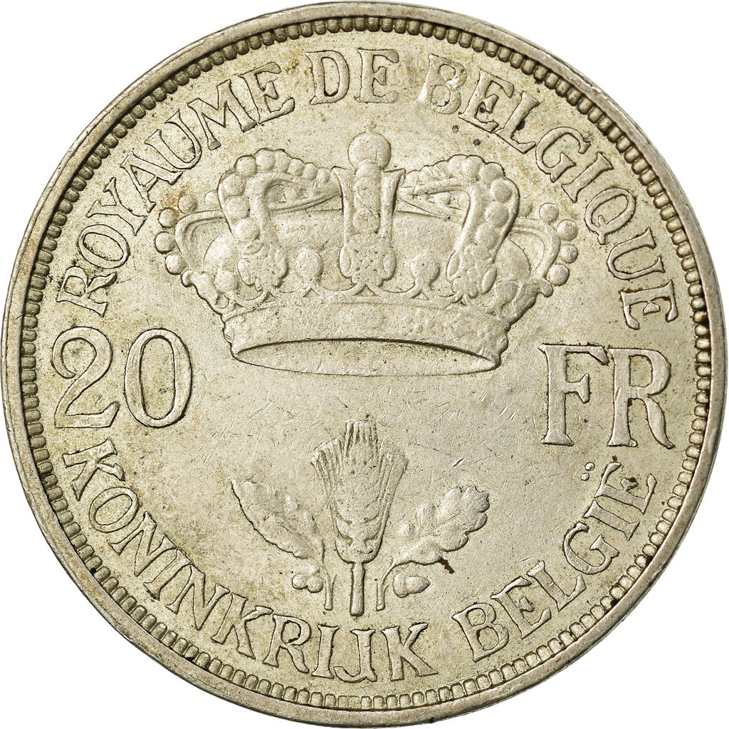 Coin, Belgium, 20 Francs, 20 Frank, 1934, EF(40-45), Silver, KM:105