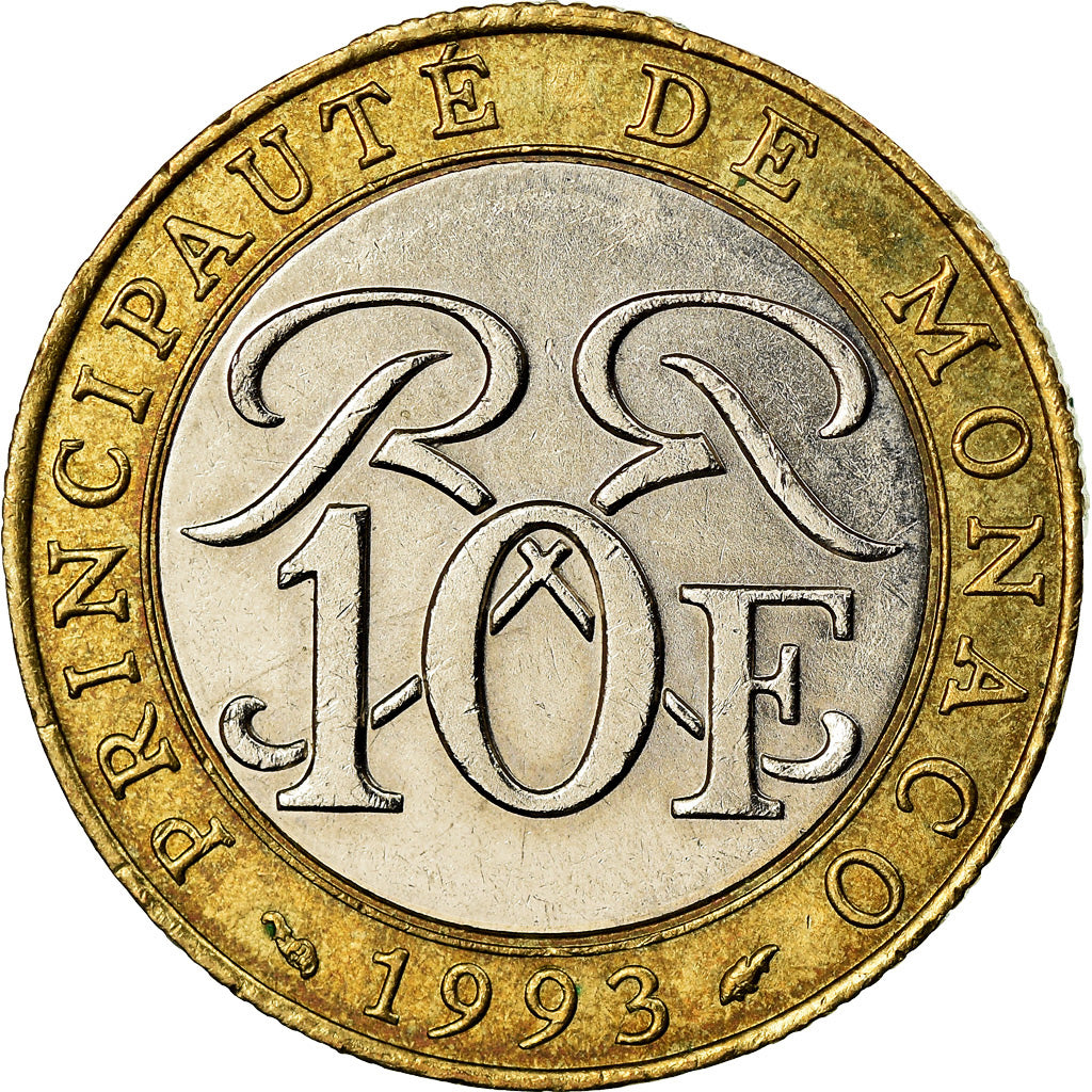 Coin, Monaco, Rainier III, 10 Francs, 1993, EF(40-45), Bi-Metallic, KM:163