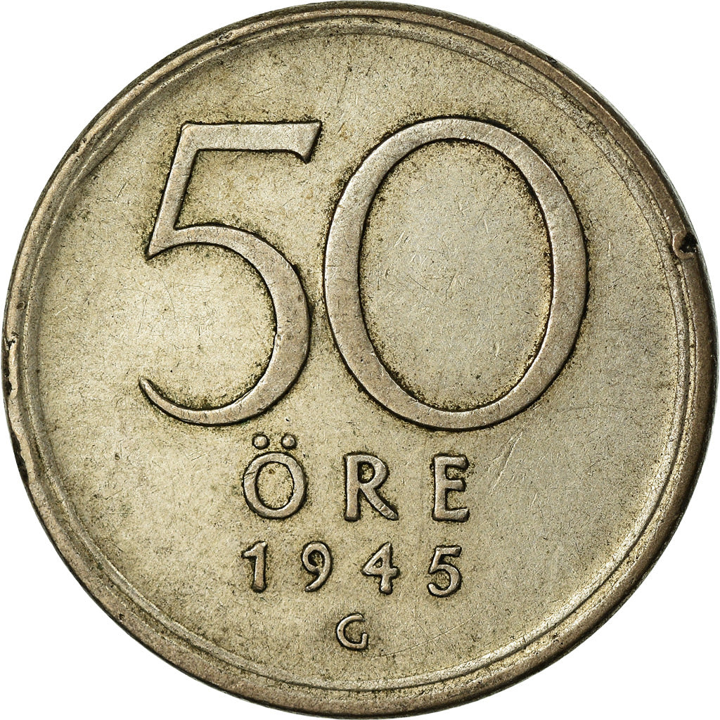 Coin, Sweden, Gustaf V, 50 Öre, 1945, EF(40-45), Silver, KM:817