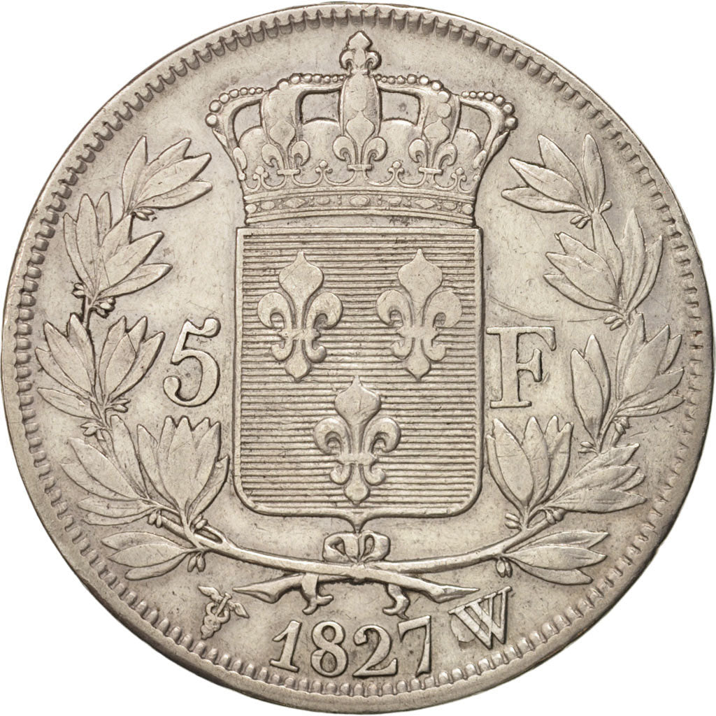 France, Charles X, 5 Francs, 1827, Lille,VF(30-35),Silver,KM:728.13,Gadoury 644