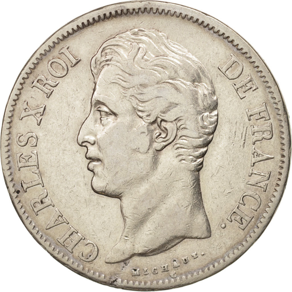 France, Charles X, 5 Francs, 1827, Lille,VF(30-35),Silver,KM:728.13,Gadoury 644