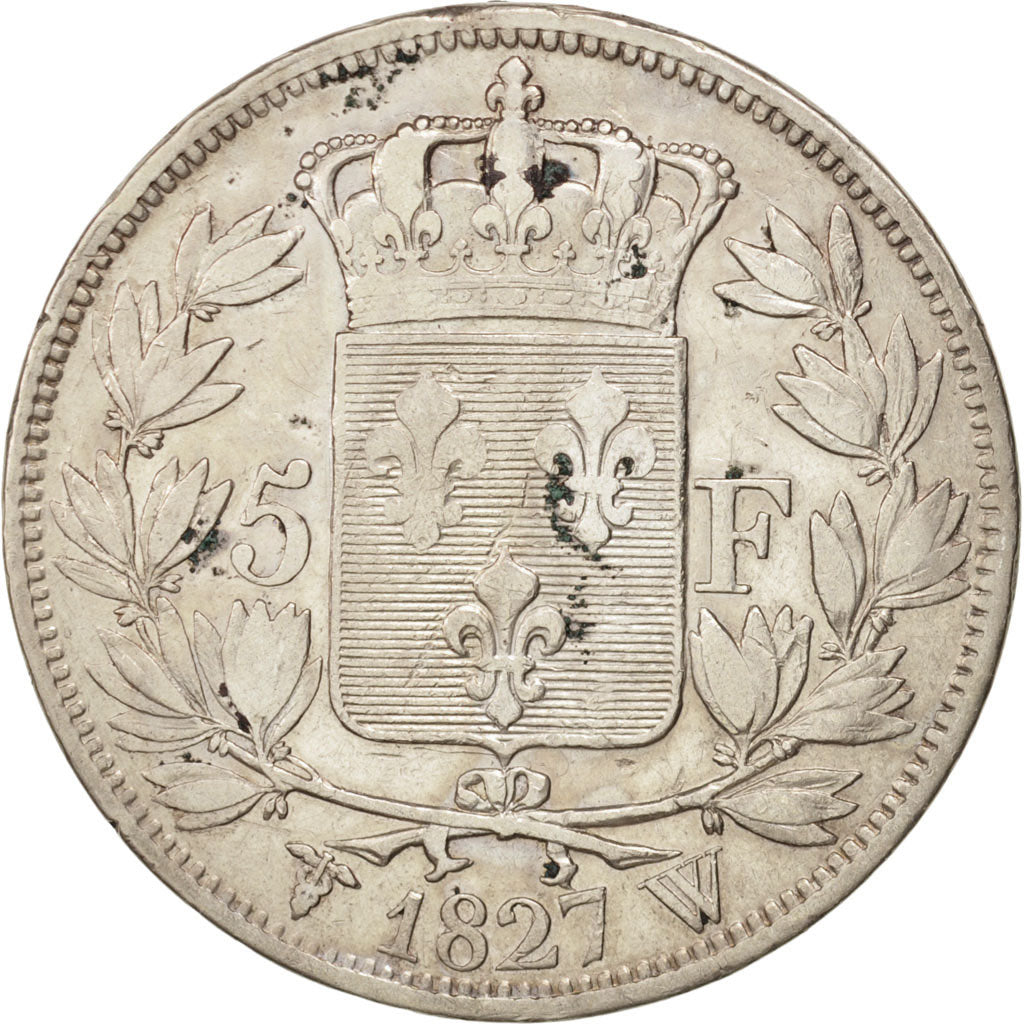 France, Charles X, 5 Francs, 1827, Lille,VF(30-35),Silver,KM:728.13,Gadoury 644