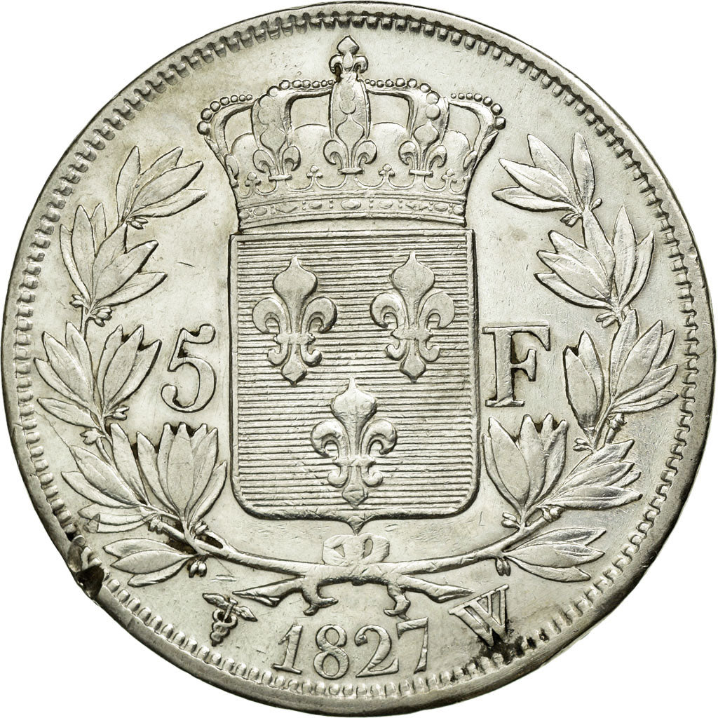 Moneta, Francia, Charles X, 5 Francs, 1827, Lille, BB, Argento, KM:728.13