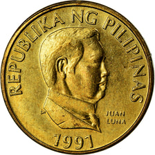 Coin, Philippines, 25 Sentimos, 1991, AU(50-53), Brass, KM:241.2