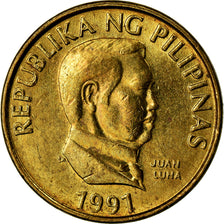 Coin, Philippines, 25 Sentimos, 1991, EF(40-45), Brass, KM:241.2