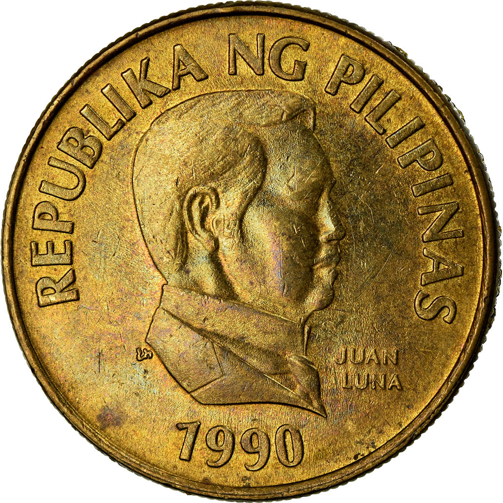 Coin, Philippines, 25 Sentimos, 1990, EF(40-45), Brass, KM:241.1