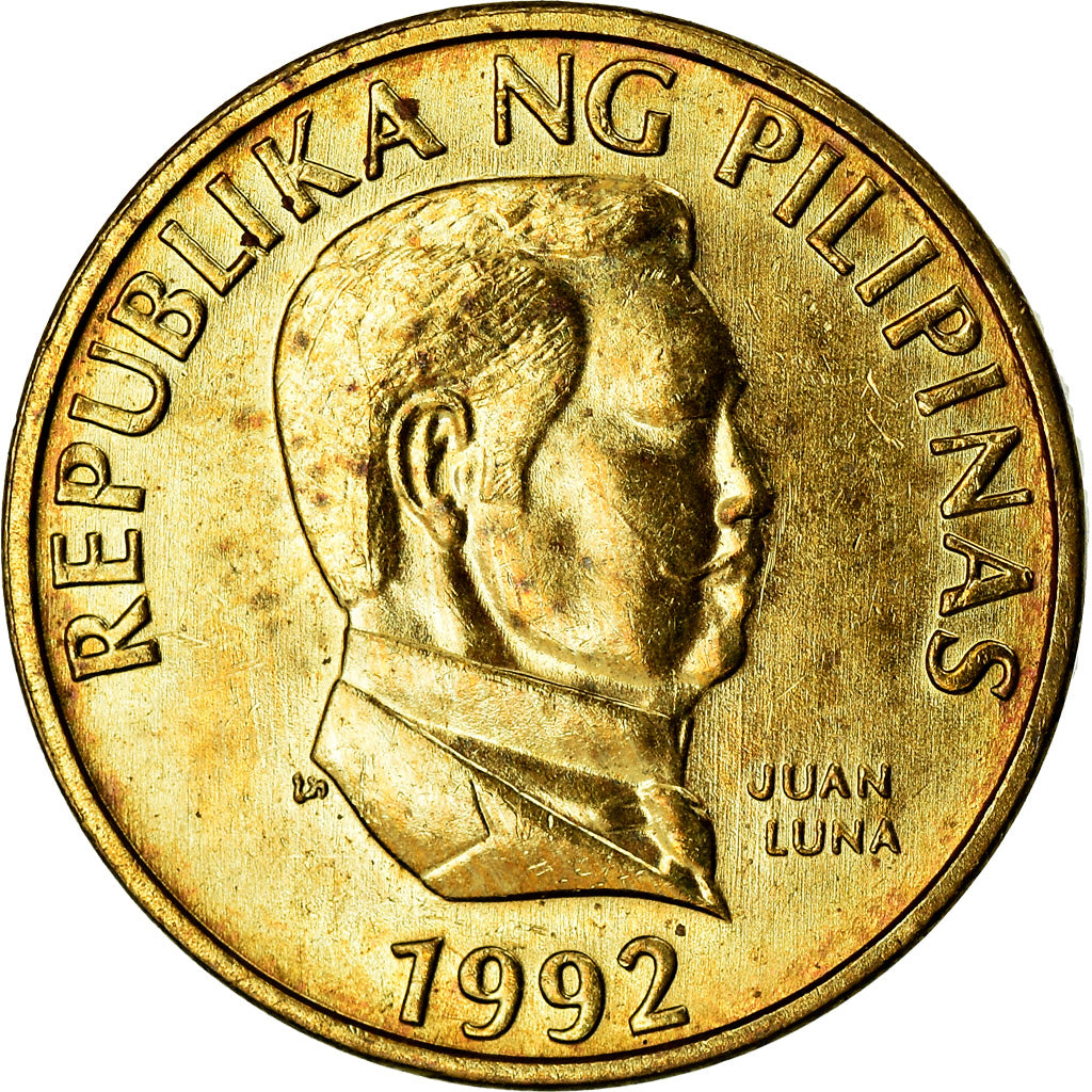 Coin, Philippines, 25 Sentimos, 1992, AU(50-53), Brass, KM:241.2