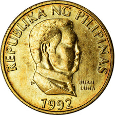 Coin, Philippines, 25 Sentimos, 1992, AU(50-53), Brass, KM:241.2