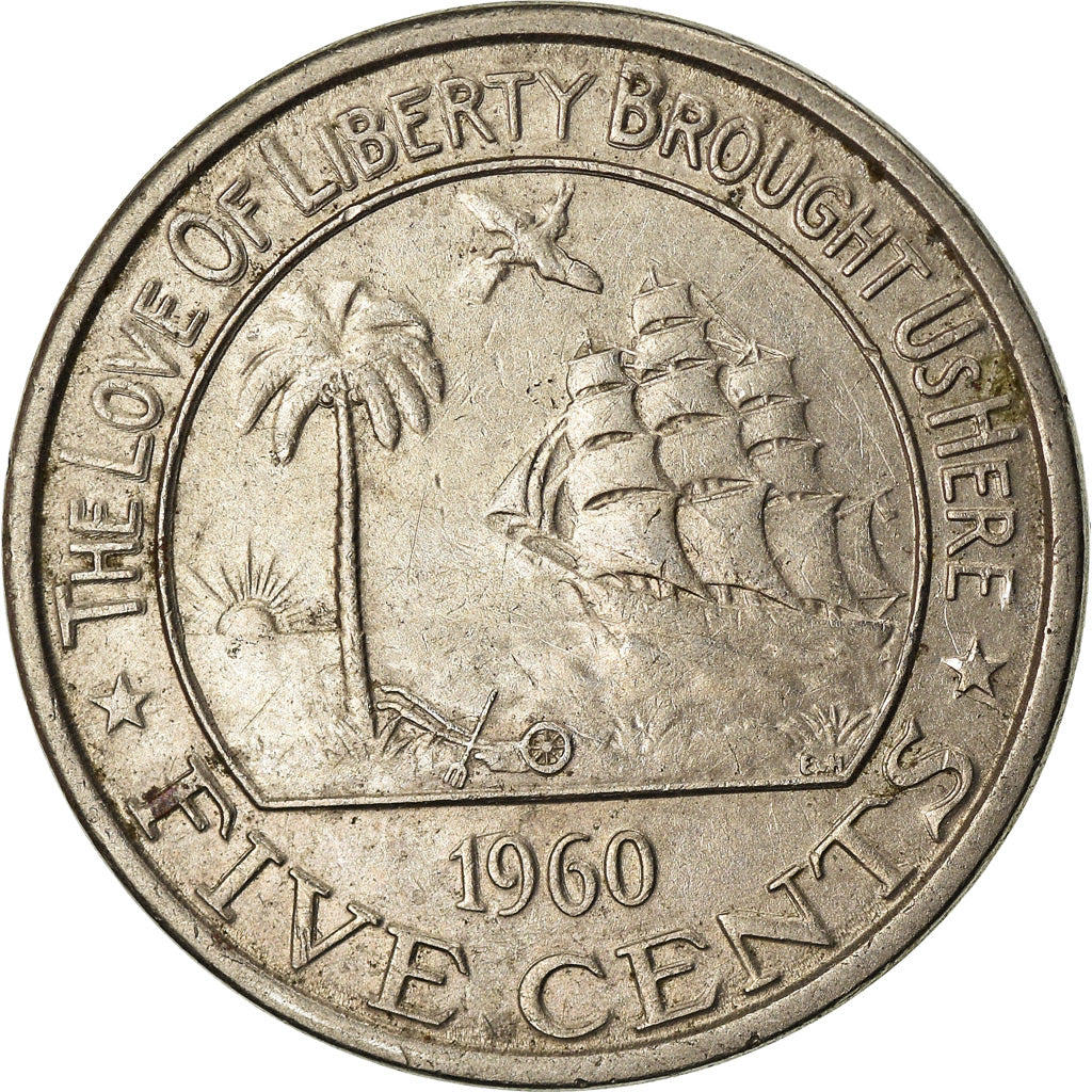 Coin, Liberia, 5 Cents, 1960, Heaton, EF(40-45), Copper-nickel, KM:14