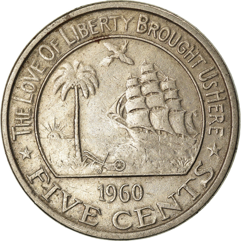 Coin, Liberia, 5 Cents, 1960, Heaton, EF(40-45), Copper-nickel, KM:14