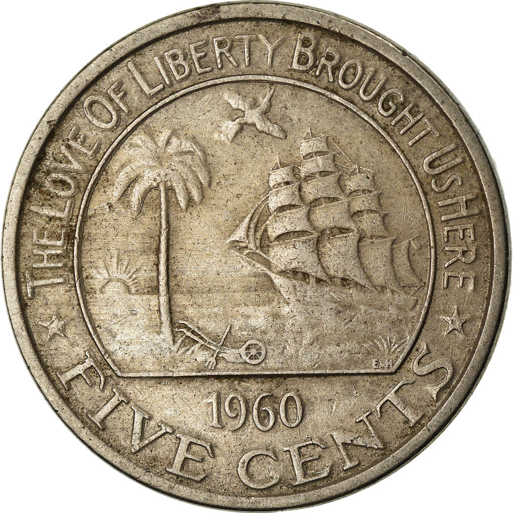 Coin, Liberia, 5 Cents, 1960, Heaton, VF(30-35), Copper-nickel, KM:14