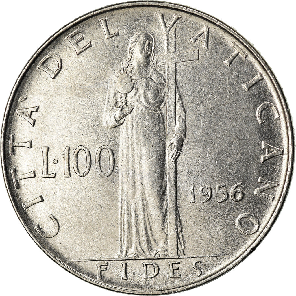Moneta, CITTÀ DEL VATICANO, Pius XII, 100 Lire, 1956, BB+, Acciaio