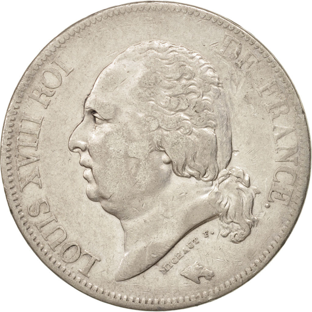 France,Louis XVIII,5 Francs,1823, Paris, VF(30-35),Silver,KM 711.1,Gadoury 614